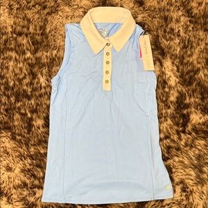 Lilly Pulitzer Luxletic Meryl Light Blue Sleeveless Polo Top